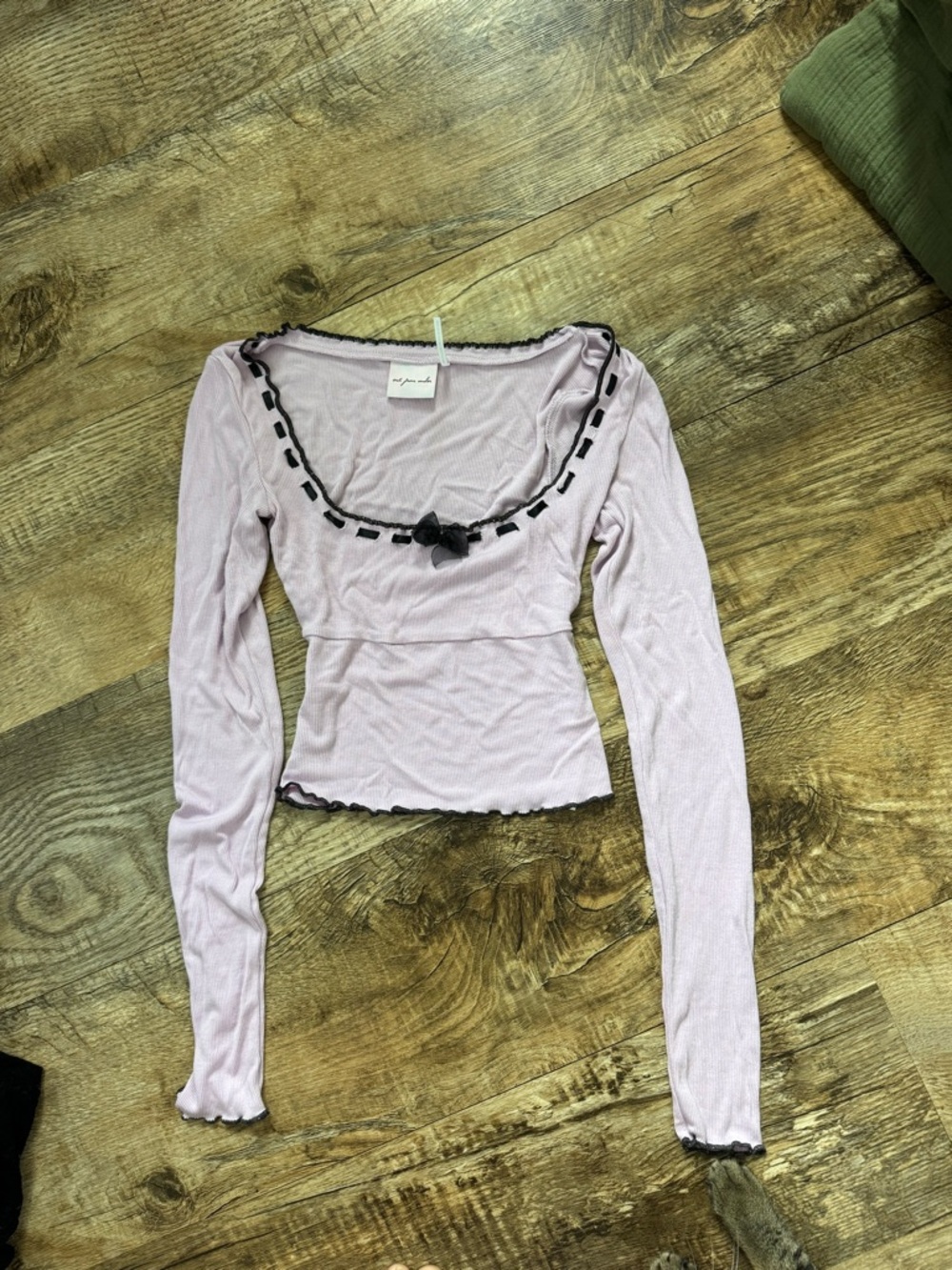 Urban Outfitters Lilac Long Sleeve Scoop Neck Top with Black Trim